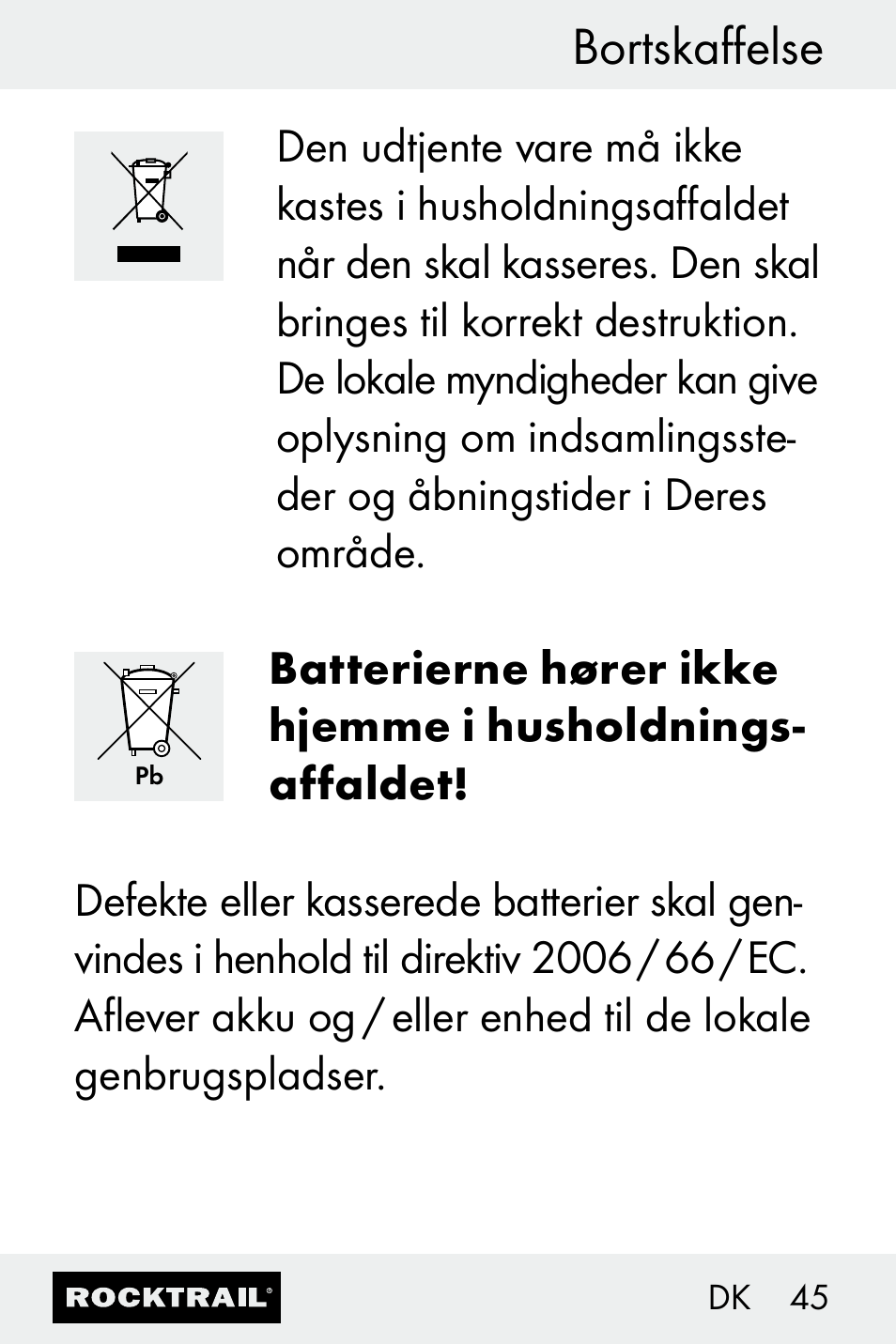 Bortskaffelse | Rocktrail Z30693 User Manual | Page 45 / 47