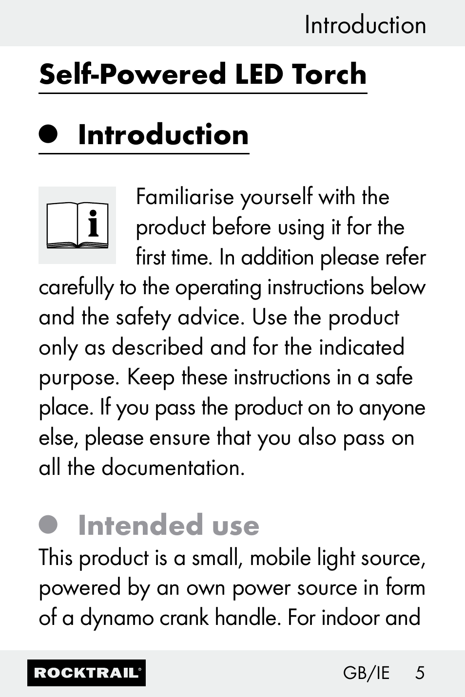 Self-powered led torch, Introduction, Intended use | Rocktrail Z30693 User Manual | Page 5 / 47