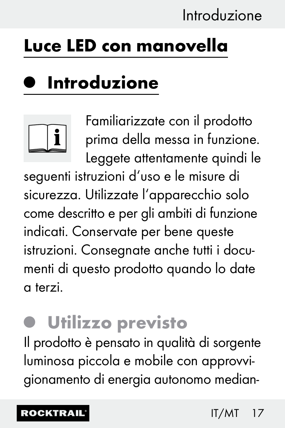 Luce led con manovella, Introduzione, Utilizzo previsto | Rocktrail Z30693 User Manual | Page 17 / 50