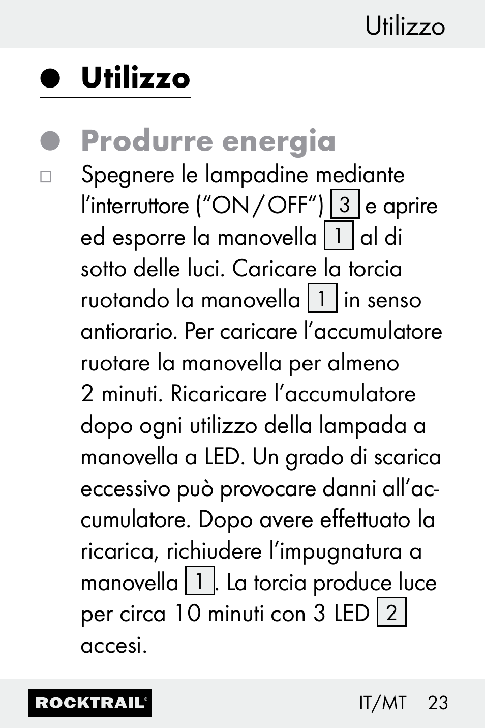 Produrre energia, Utilizzo | Rocktrail Z30693 User Manual | Page 23 / 50