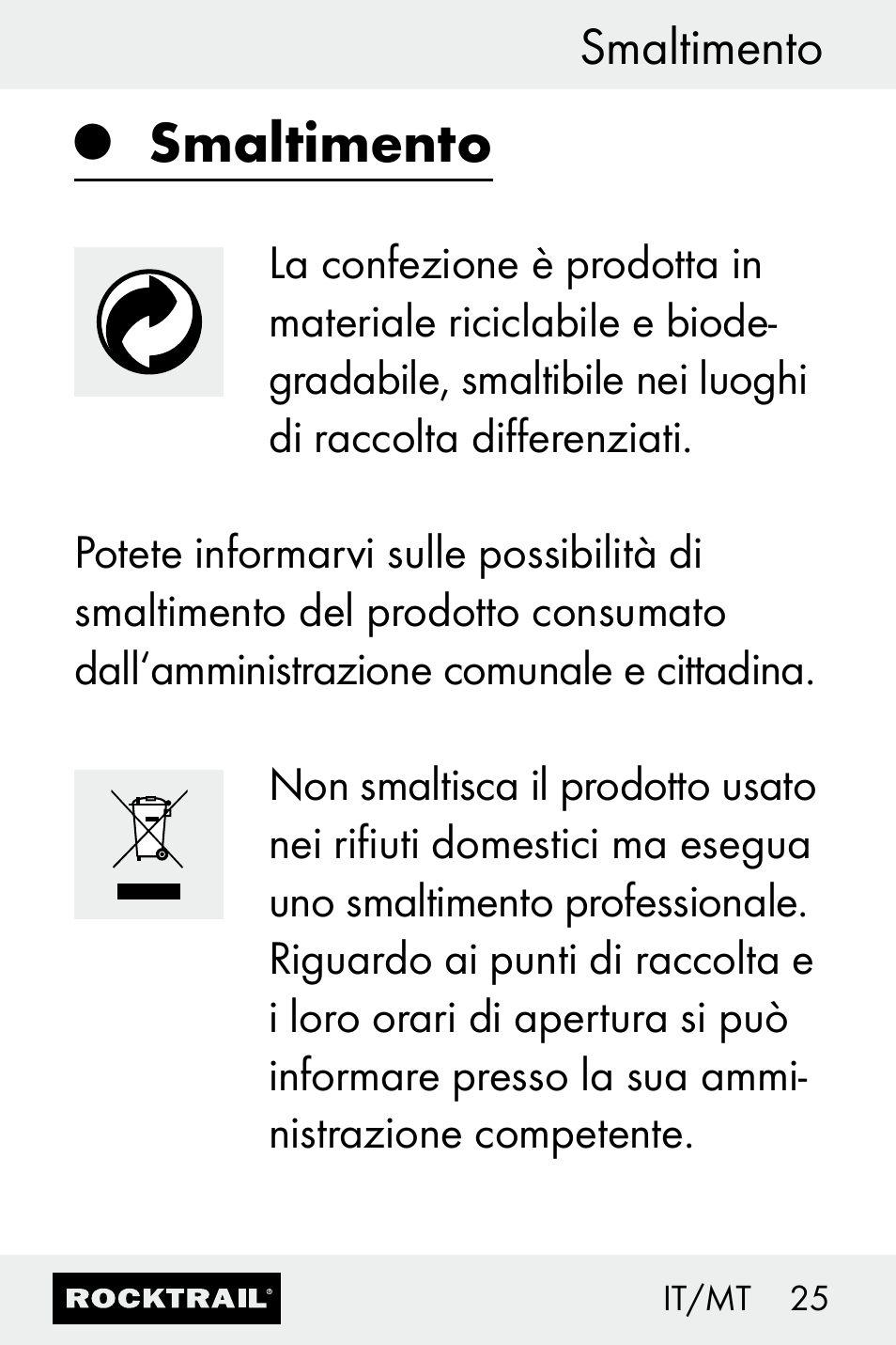 Smaltimento | Rocktrail Z30693 User Manual | Page 25 / 50