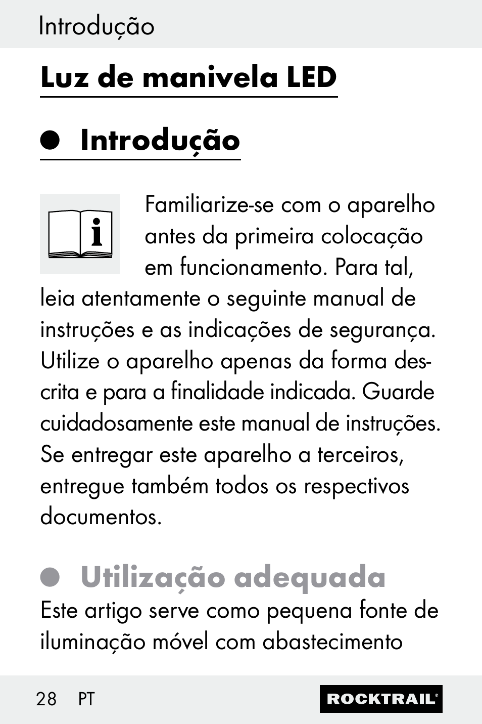 Luz de manivela led, Introdução, Utilização adequada | Rocktrail Z30693 User Manual | Page 28 / 50