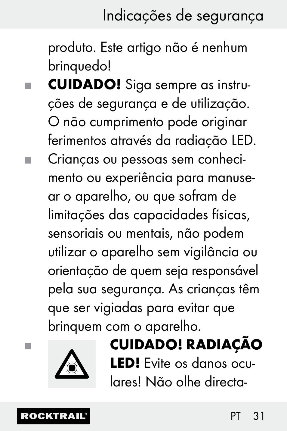 Indicações de segurança | Rocktrail Z30693 User Manual | Page 31 / 50