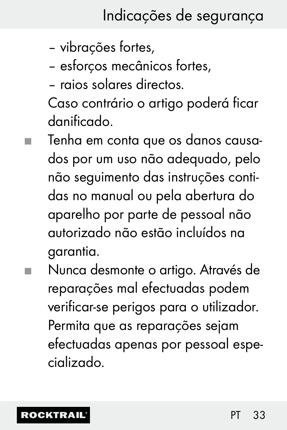 Indicações de segurança | Rocktrail Z30693 User Manual | Page 33 / 50