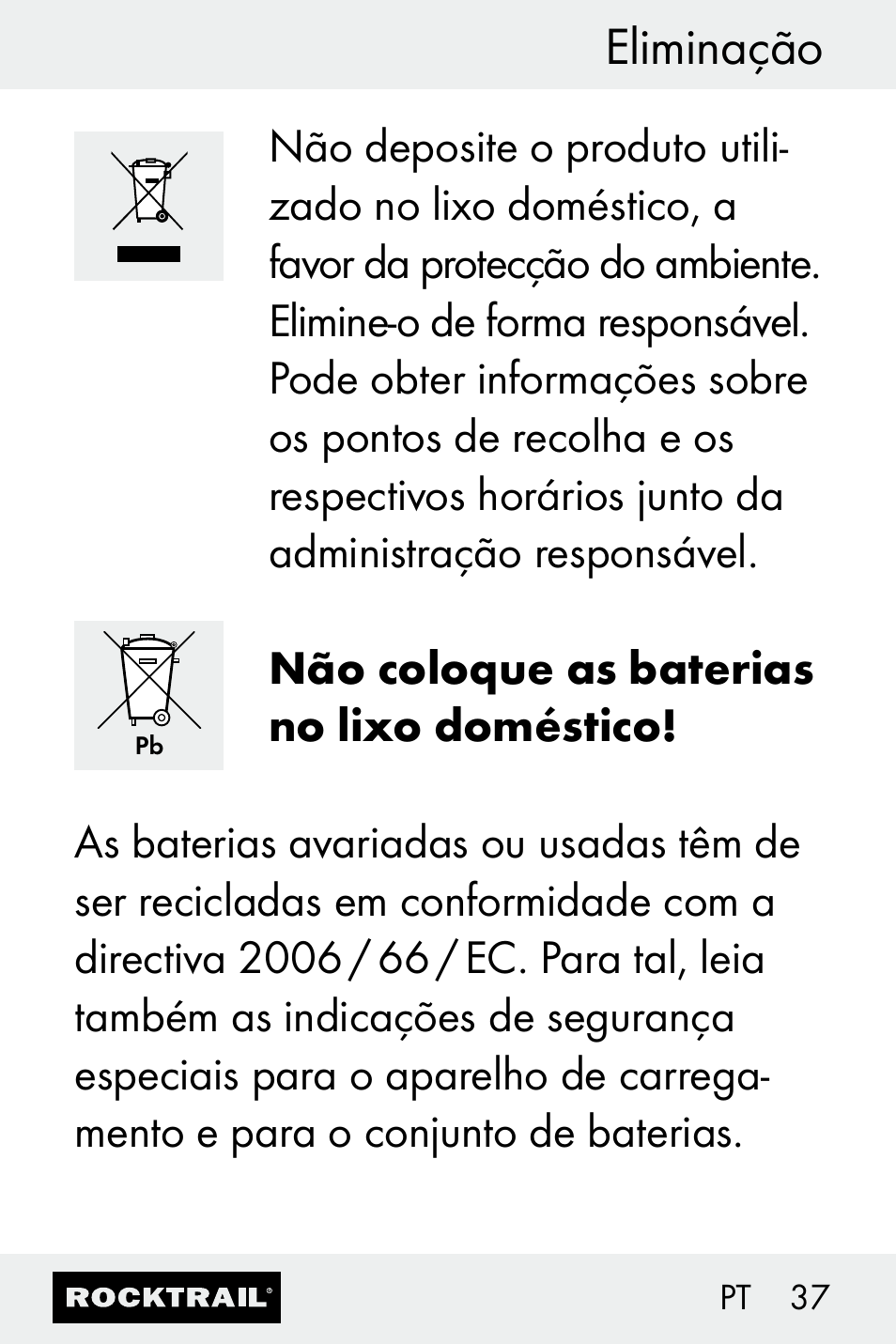 Eliminação | Rocktrail Z30693 User Manual | Page 37 / 50