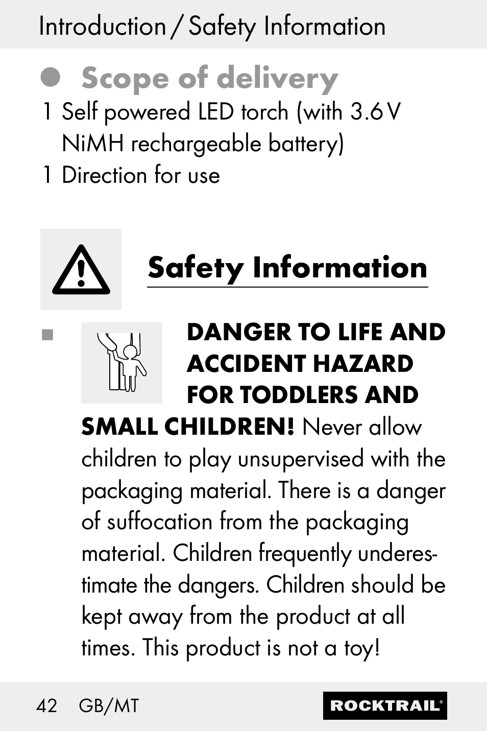 Scope of delivery, Safety information | Rocktrail Z30693 User Manual | Page 42 / 50