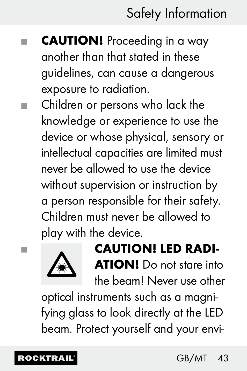 Safety information | Rocktrail Z30693 User Manual | Page 43 / 50