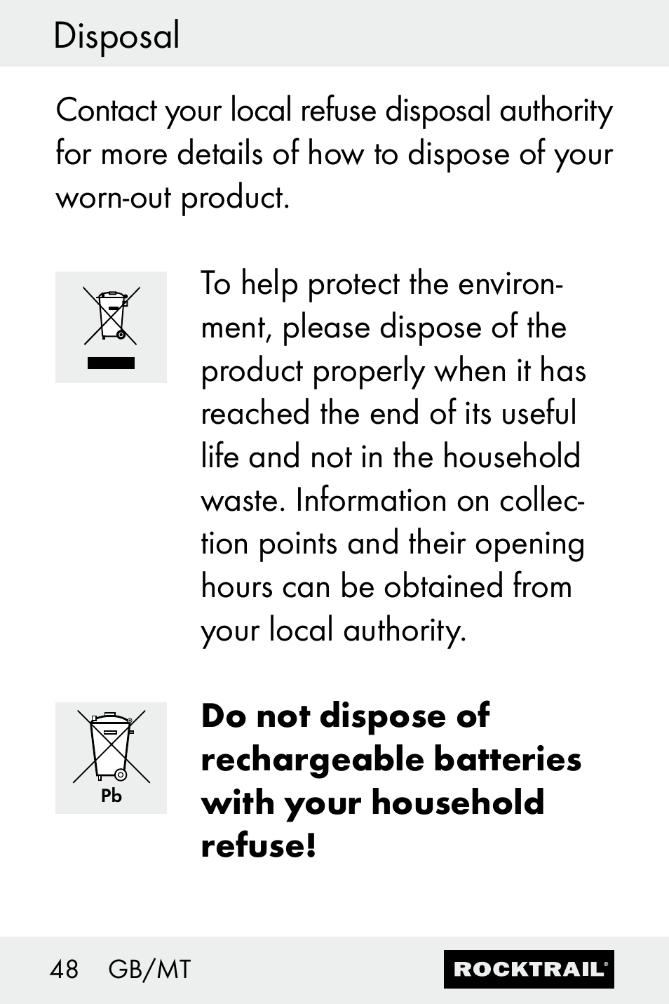 Disposal | Rocktrail Z30693 User Manual | Page 48 / 50