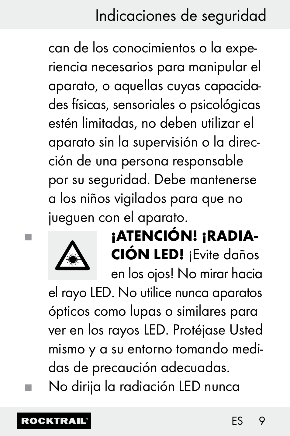 Indicaciones de seguridad | Rocktrail Z30693 User Manual | Page 9 / 50