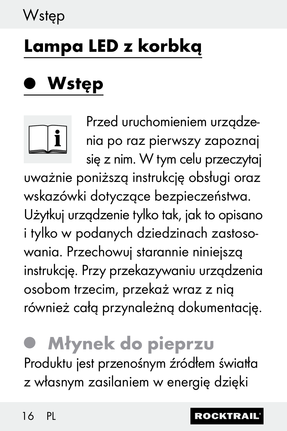 Lampa led z korbką, Wstęp, Młynek do pieprzu | Rocktrail Z30693 User Manual | Page 16 / 71