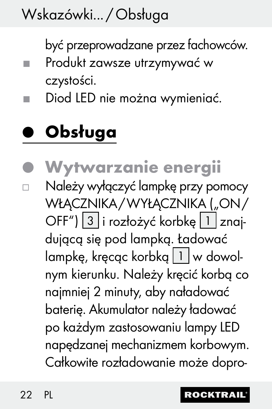 Obsługa, Wytwarzanie energii, Wskazówki... / obsługa | Rocktrail Z30693 User Manual | Page 22 / 71