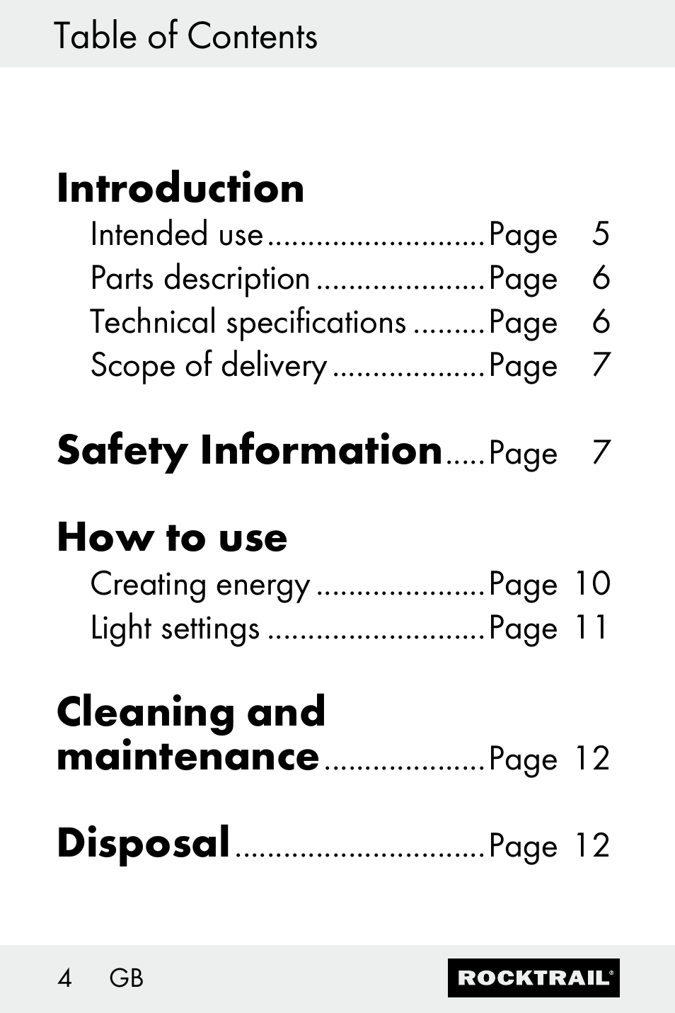 Introduction, Safety information, How to use | Cleaning and maintenance, Disposal | Rocktrail Z30693 User Manual | Page 4 / 71