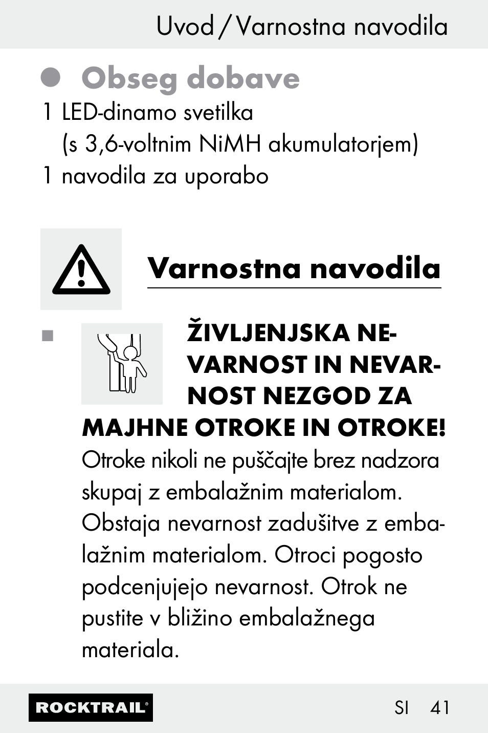 Obseg dobave, Varnostna navodila | Rocktrail Z30693 User Manual | Page 41 / 71