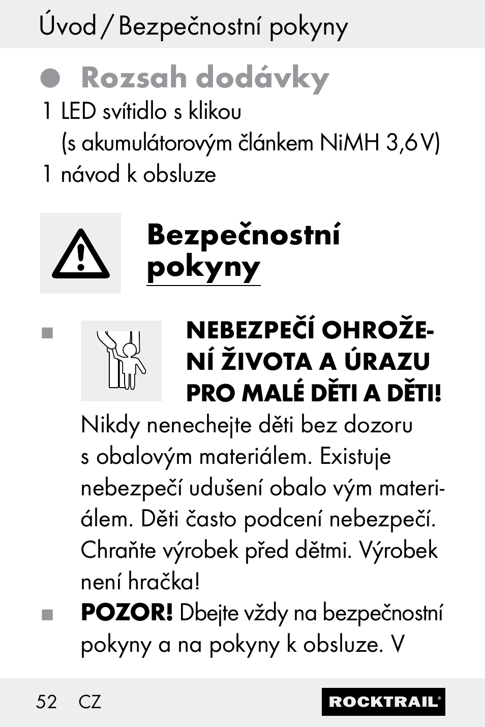 Rozsah dodávky, Bezpečnostní pokyny | Rocktrail Z30693 User Manual | Page 52 / 71