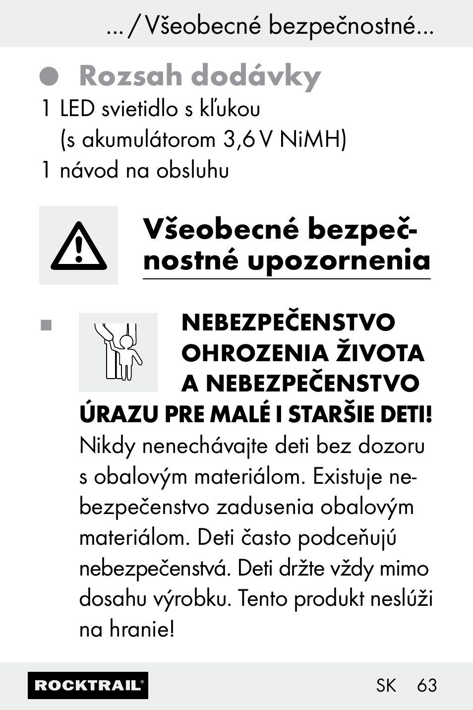 Rozsah dodávky, Všeobecné bezpeč- nostné upozornenia | Rocktrail Z30693 User Manual | Page 63 / 71