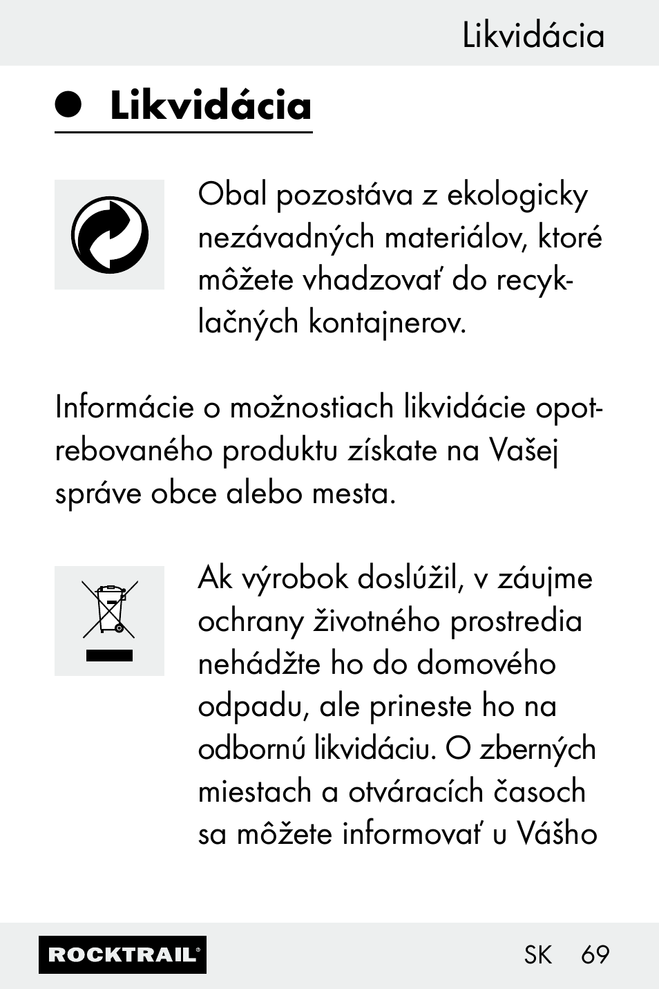 Likvidácia | Rocktrail Z30693 User Manual | Page 69 / 71