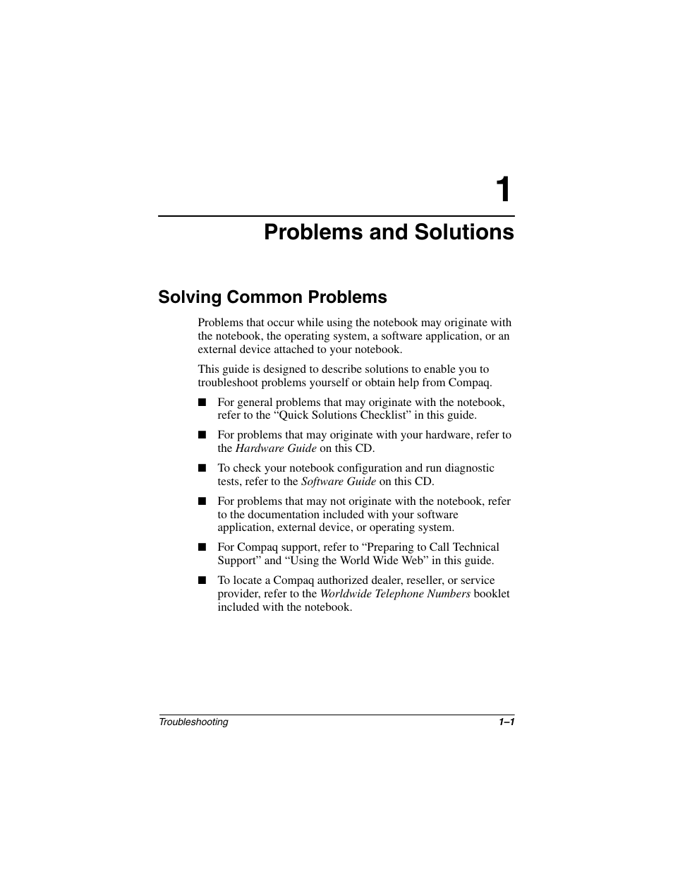 Problems and solutions, Solving common problems, Solving common problems –1 | Compaq 267644-001 User Manual | Page 4 / 34