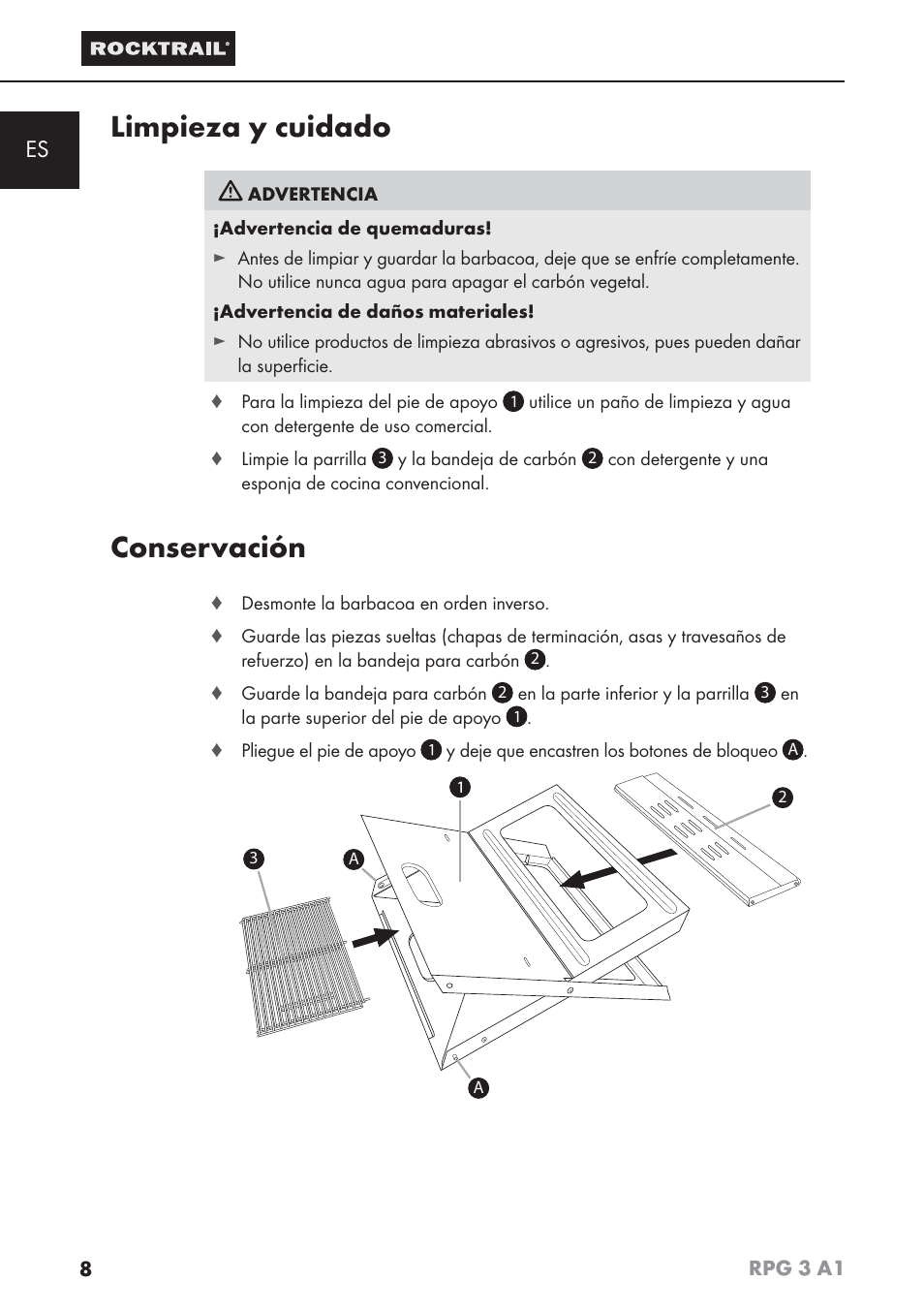 Limpieza y cuidado, Conservación | Rocktrail RPG 3 A1 User Manual | Page 10 / 42