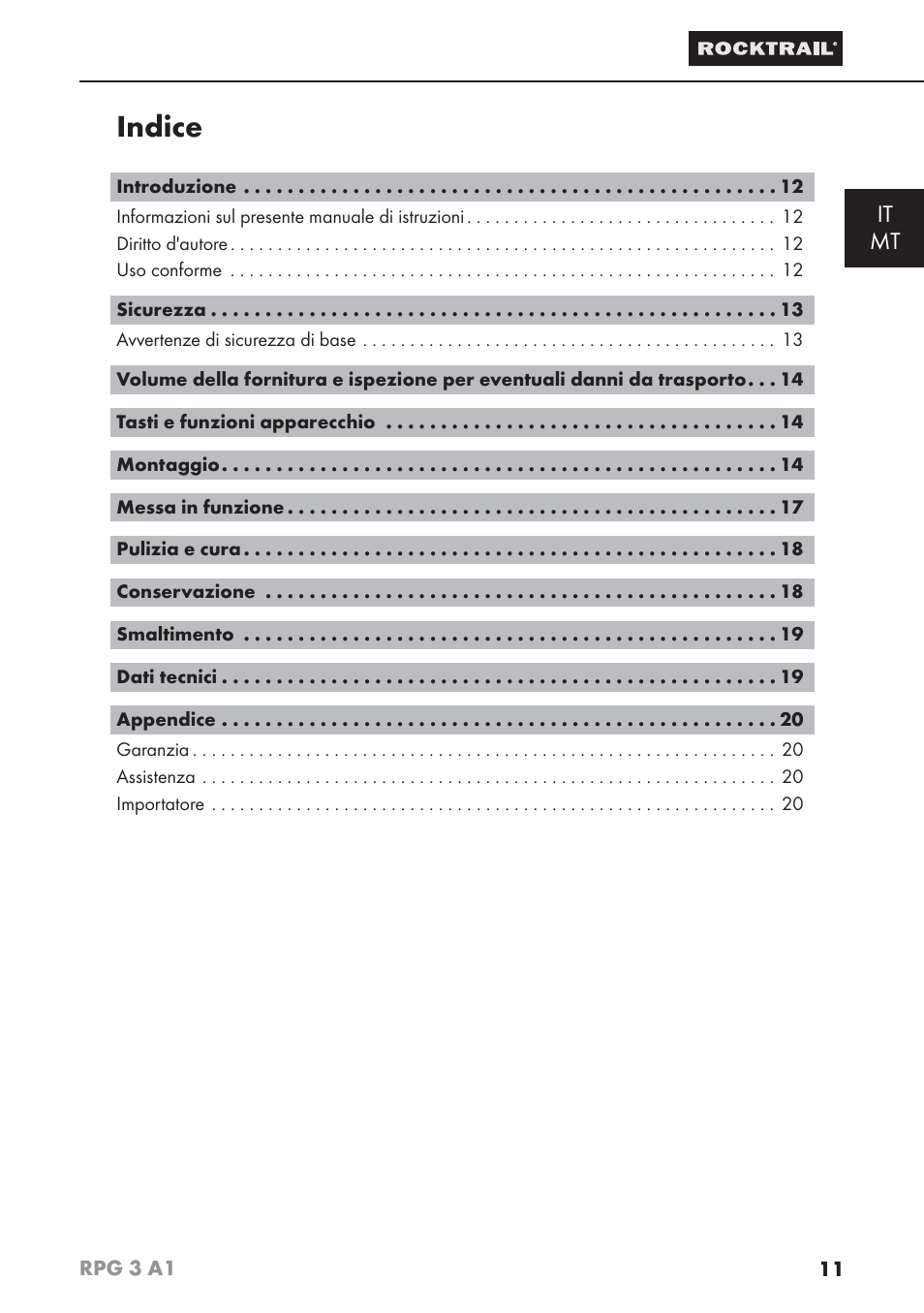 Indice, It mt | Rocktrail RPG 3 A1 User Manual | Page 13 / 42