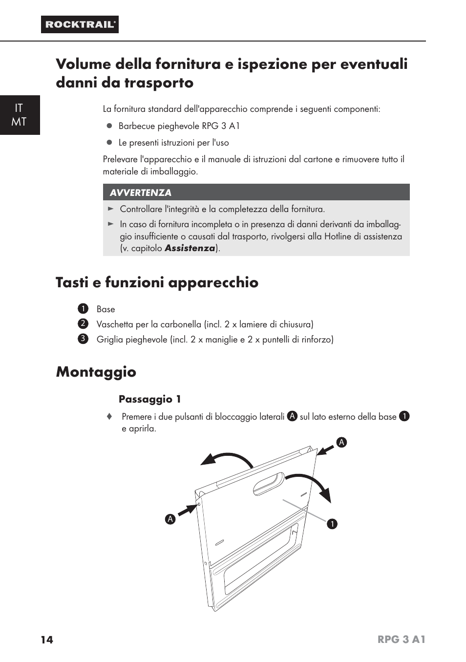 Tasti e funzioni apparecchio, Montaggio, It mt | Rocktrail RPG 3 A1 User Manual | Page 16 / 42