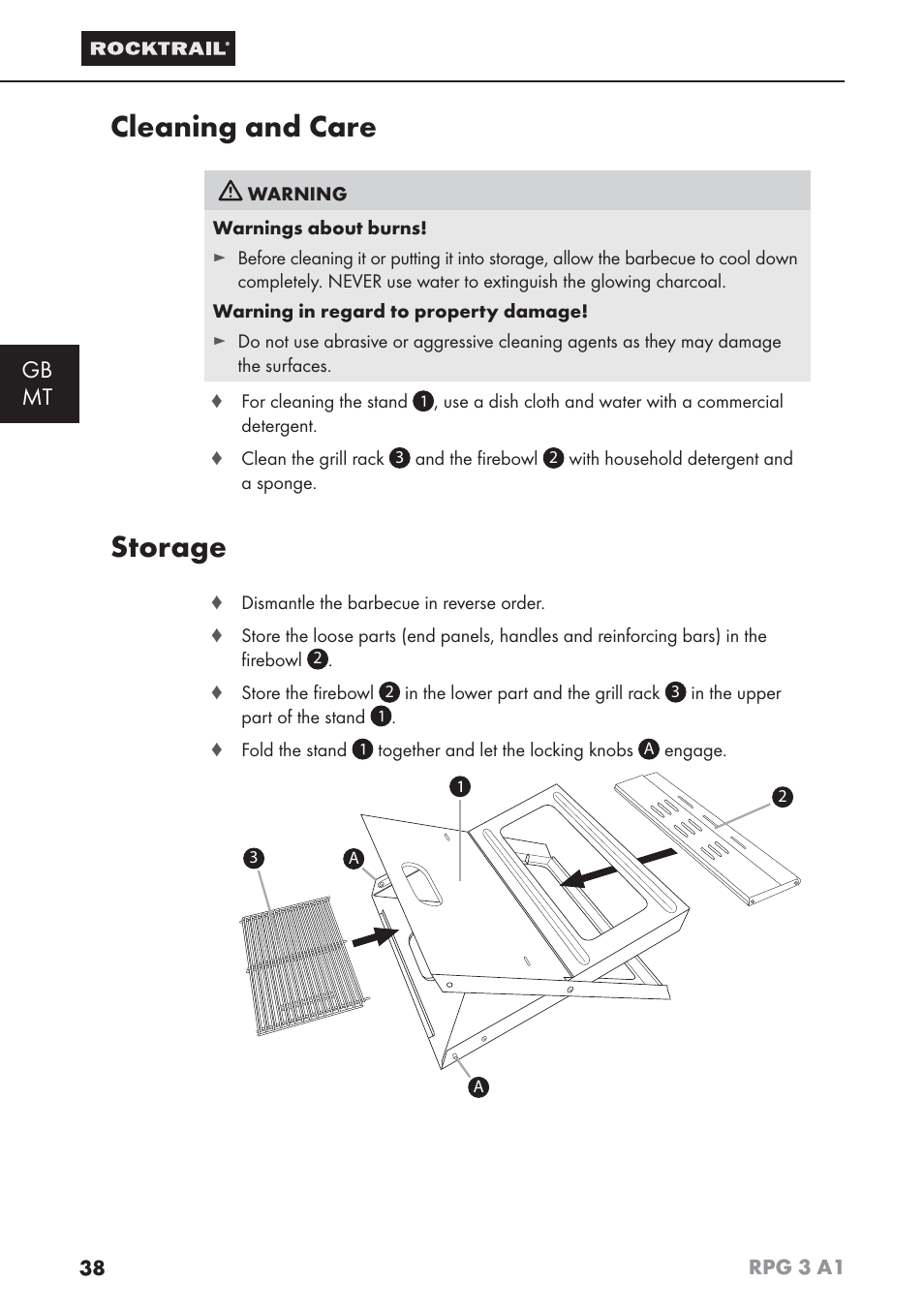 Cleaning and care, Storage, Gb mt | Rocktrail RPG 3 A1 User Manual | Page 40 / 42