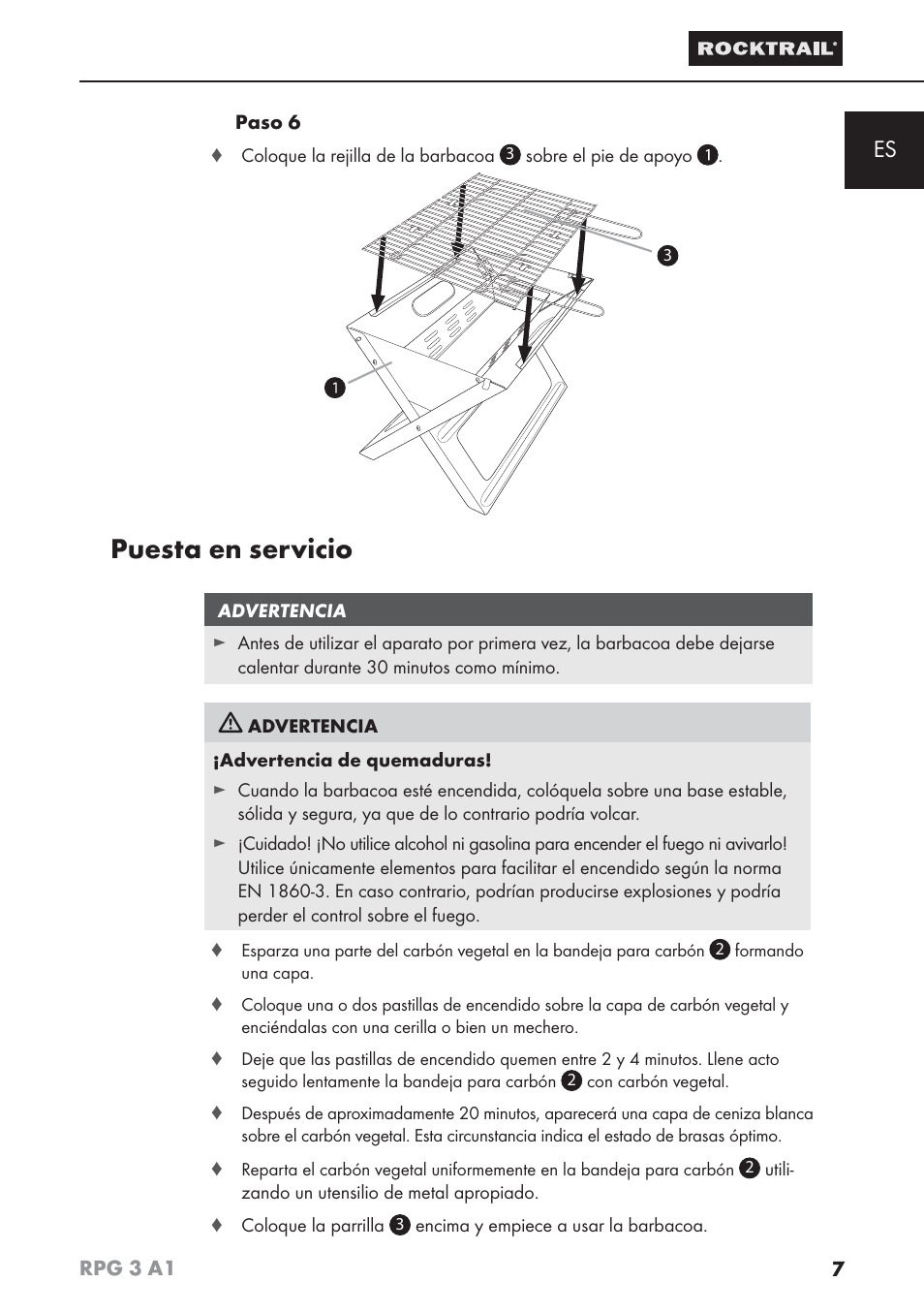 Puesta en servicio | Rocktrail RPG 3 A1 User Manual | Page 9 / 42