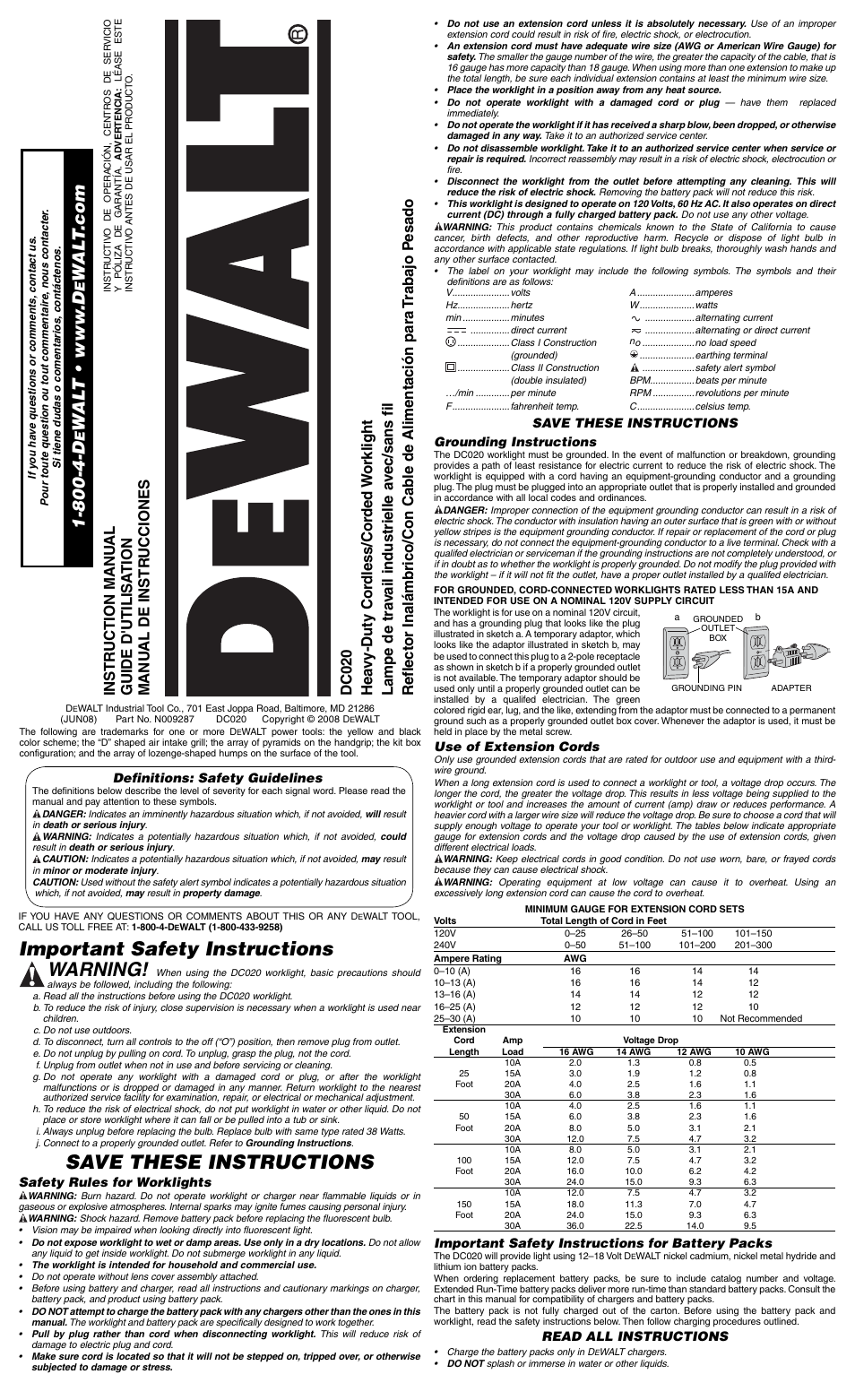 DeWalt DC020 User Manual | 6 pages