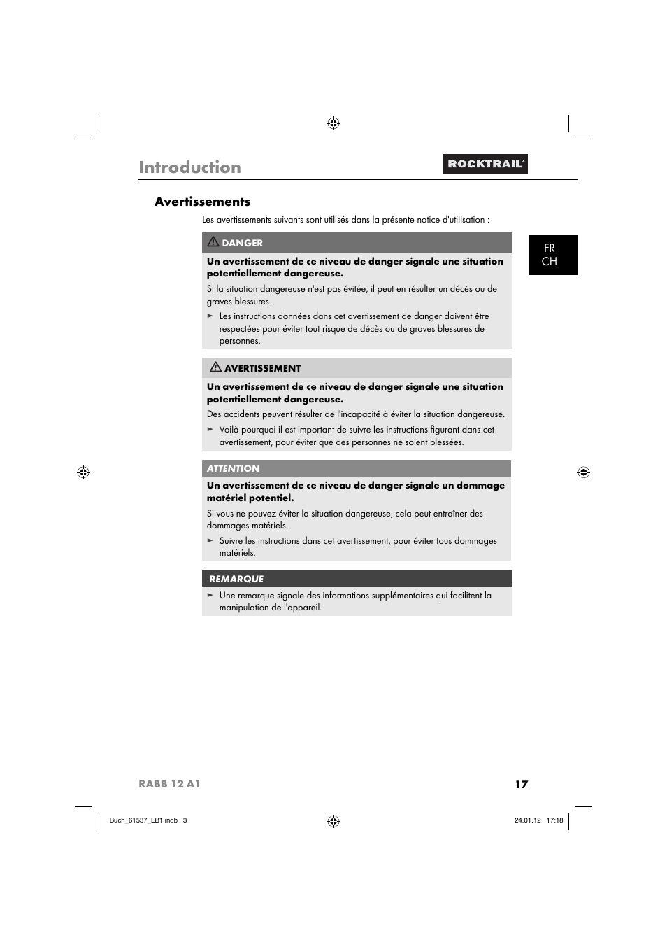 Introduction, Avertissements, Fr ch | Rocktrail Car Cool Box RABB 12 A1 User Manual | Page 20 / 74