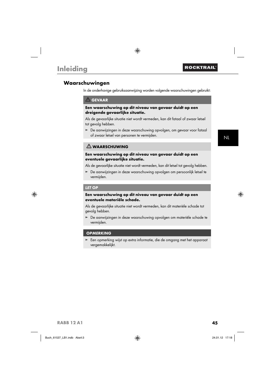 Inleiding, Waarschuwingen | Rocktrail Car Cool Box RABB 12 A1 User Manual | Page 48 / 74