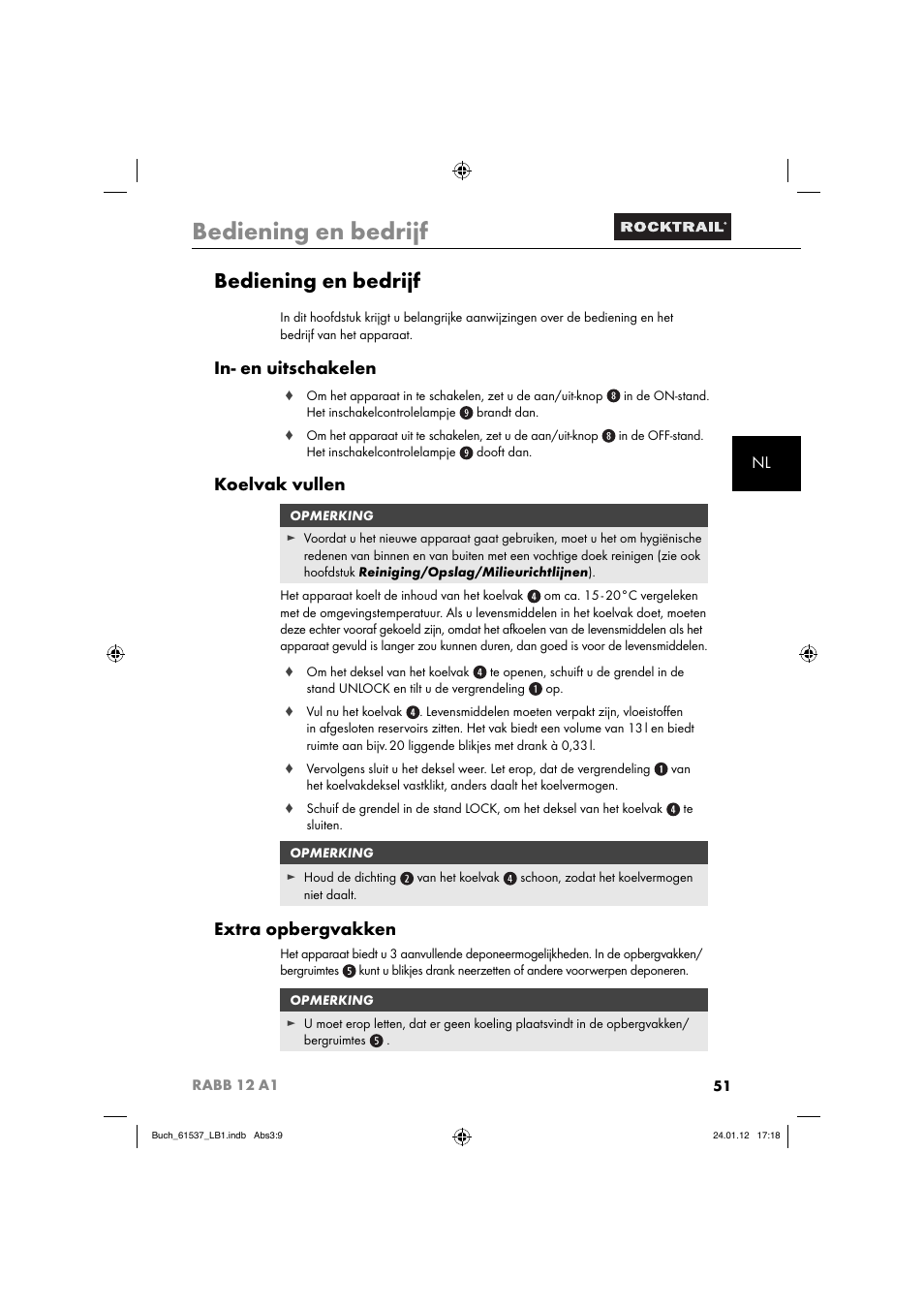 Bediening en bedrijf, In- en uitschakelen, Koelvak vullen | Extra opbergvakken | Rocktrail Car Cool Box RABB 12 A1 User Manual | Page 54 / 74