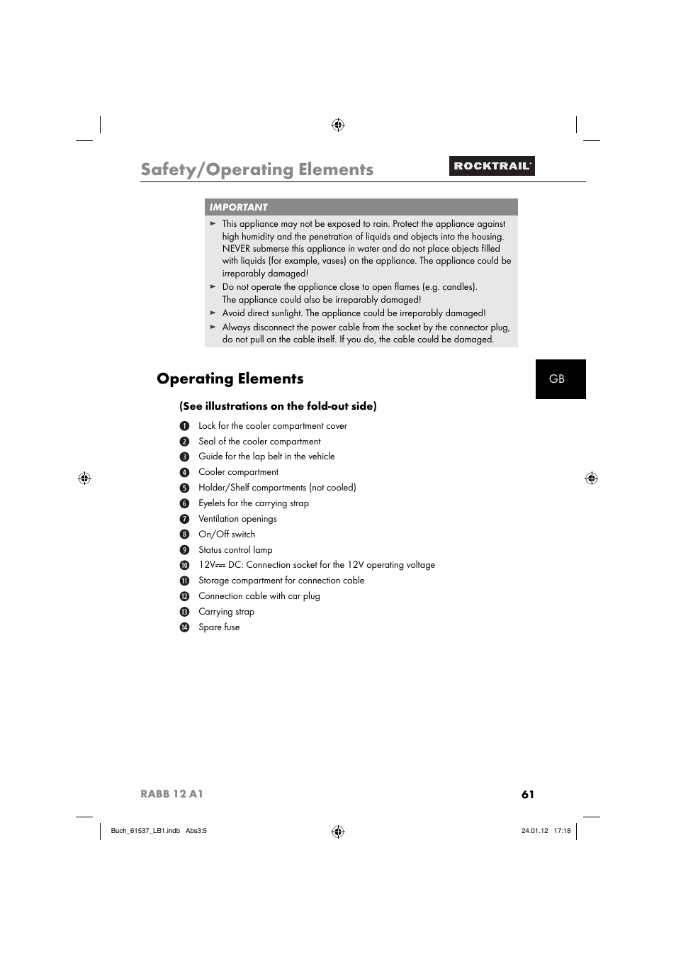 Safety/operating elements, Operating elements | Rocktrail Car Cool Box RABB 12 A1 User Manual | Page 64 / 74