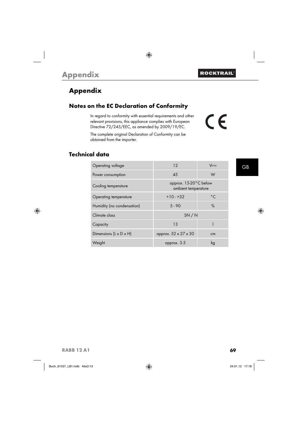 Appendix, Technical data | Rocktrail Car Cool Box RABB 12 A1 User Manual | Page 72 / 74