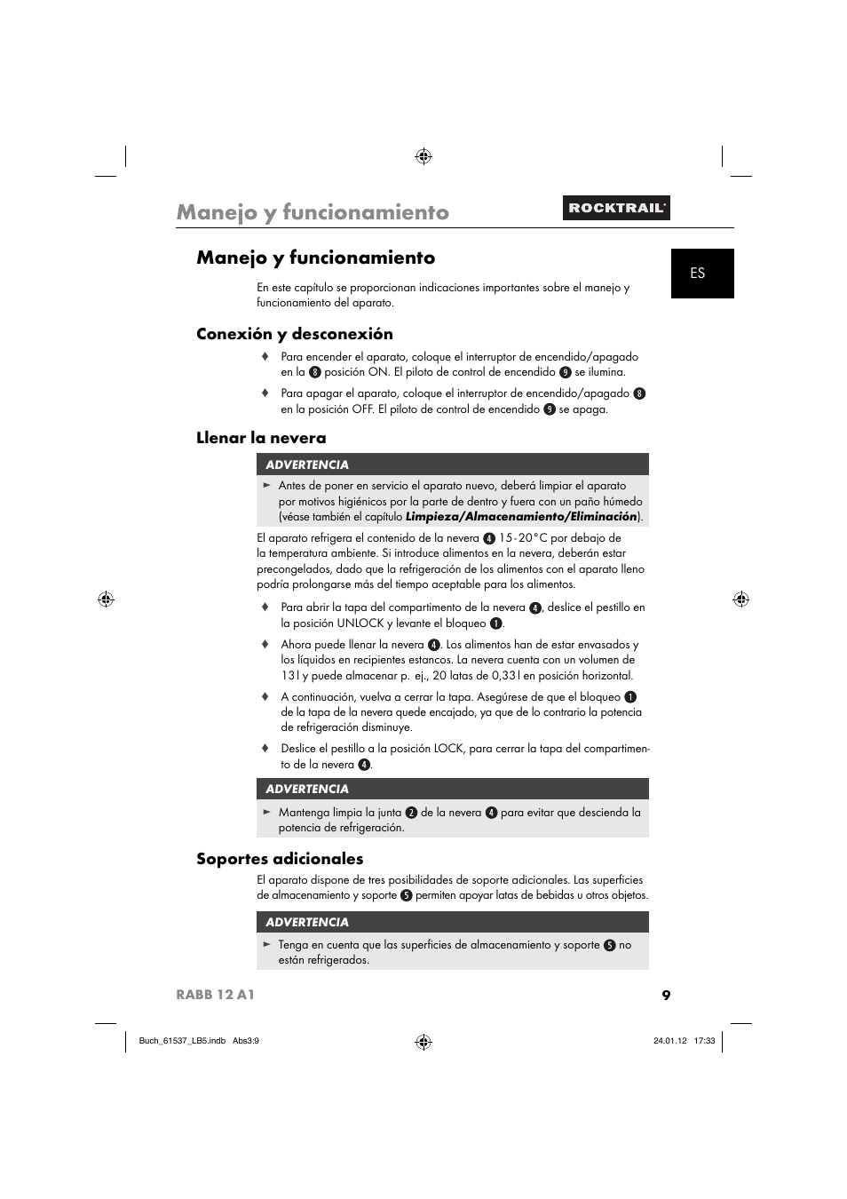 Manejo y funcionamiento, Conexión y desconexión, Llenar la nevera | Soportes adicionales | Rocktrail Car Cool Box RABB 12 A1 User Manual | Page 12 / 74