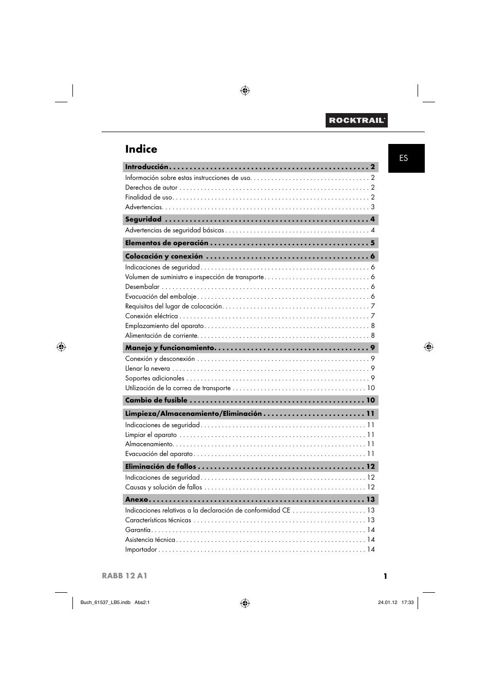 Indice | Rocktrail Car Cool Box RABB 12 A1 User Manual | Page 4 / 74
