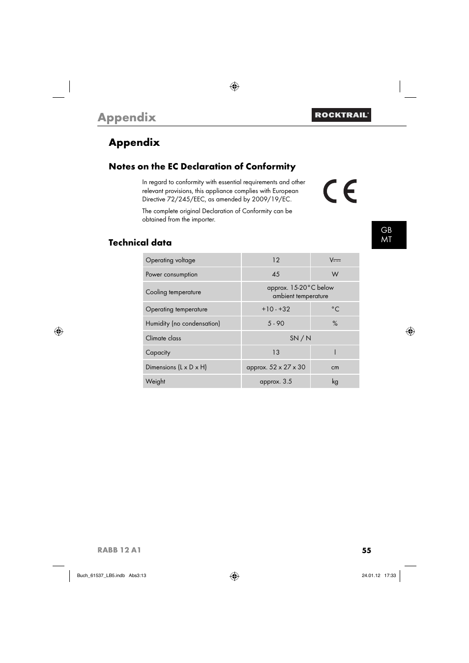 Appendix, Technical data, Gb mt | Rocktrail Car Cool Box RABB 12 A1 User Manual | Page 58 / 74
