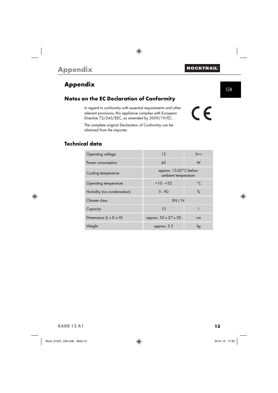 Appendix, Technical data | Rocktrail Car Cool Box RABB 12 A1 User Manual | Page 16 / 102