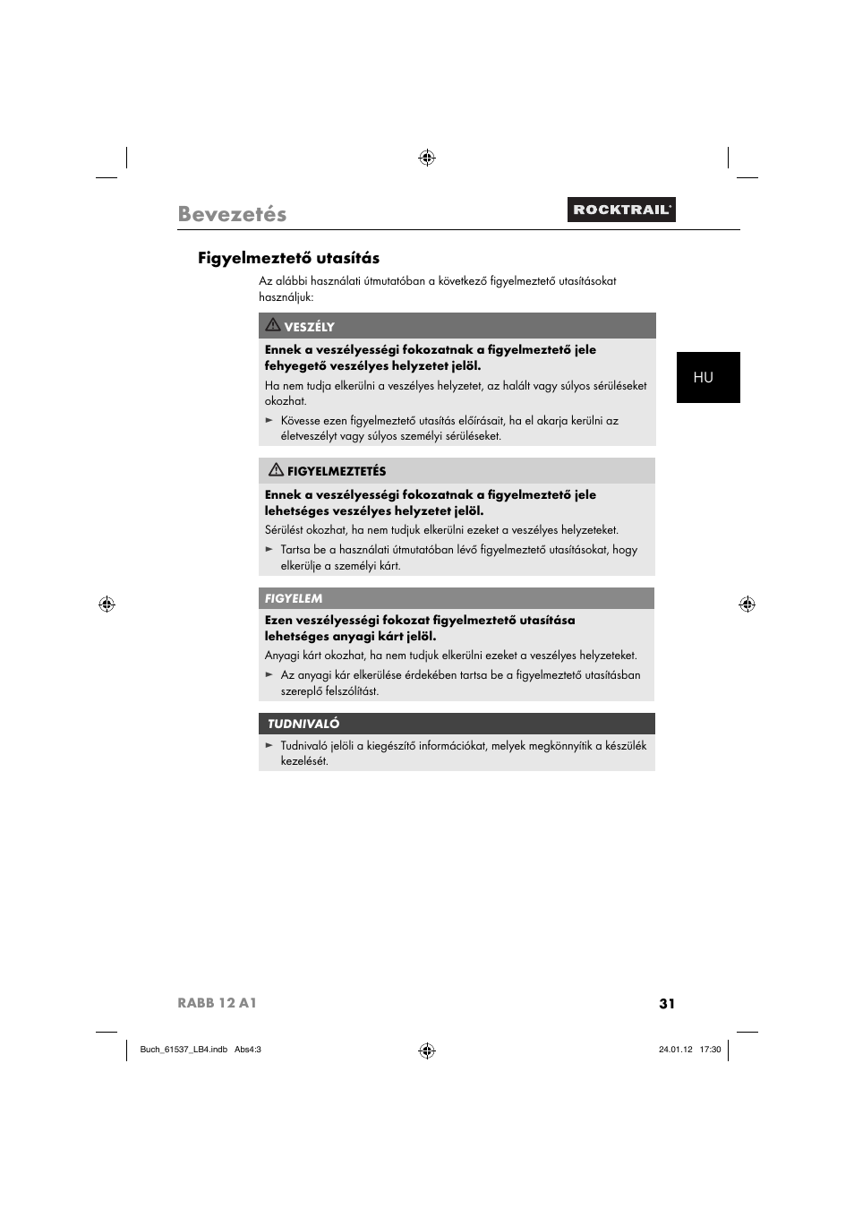 Bevezetés, Figyelmeztető utasítás | Rocktrail Car Cool Box RABB 12 A1 User Manual | Page 34 / 102
