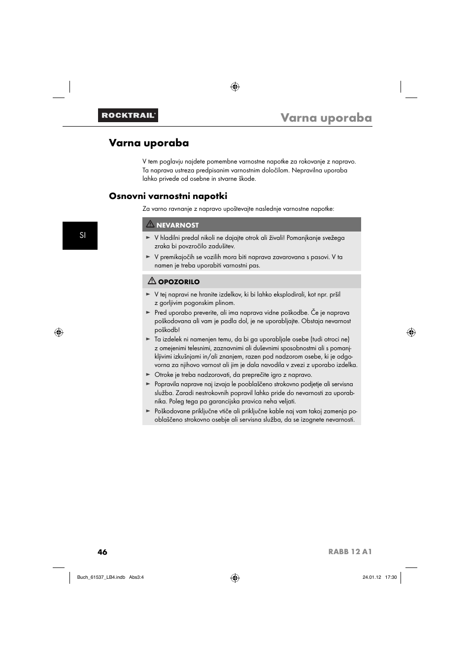 Varna uporaba, Osnovni varnostni napotki | Rocktrail Car Cool Box RABB 12 A1 User Manual | Page 49 / 102