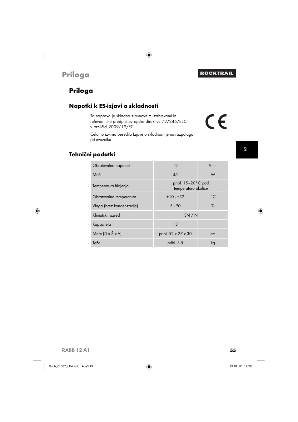 Priloga, Napotki k es-izjavi o skladnosti, Tehnični podatki | Rocktrail Car Cool Box RABB 12 A1 User Manual | Page 58 / 102