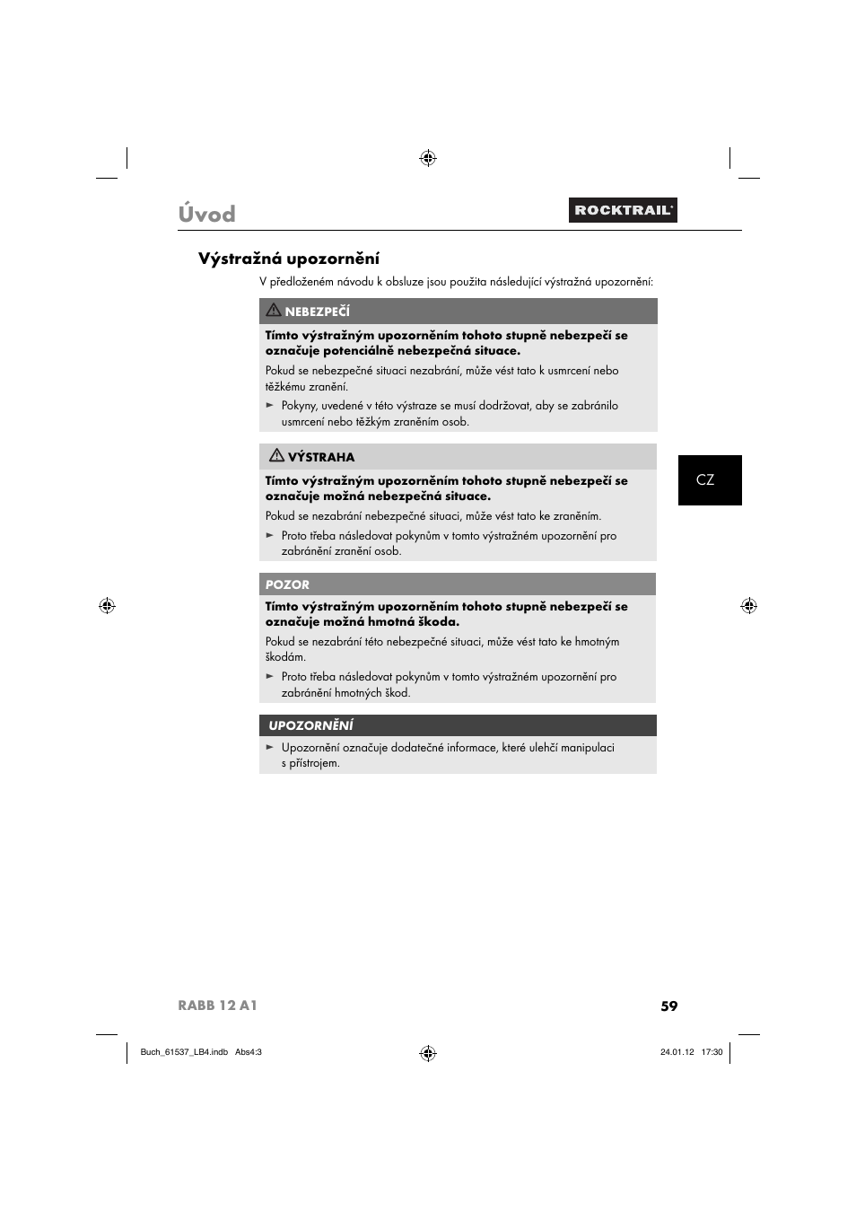 Úvod, Výstražná upozornění | Rocktrail Car Cool Box RABB 12 A1 User Manual | Page 62 / 102