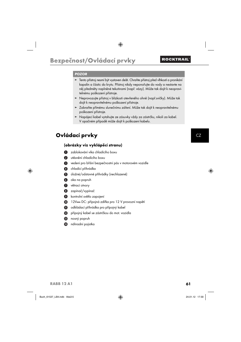 Bezpečnost/ovládací prvky, Ovládací prvky | Rocktrail Car Cool Box RABB 12 A1 User Manual | Page 64 / 102