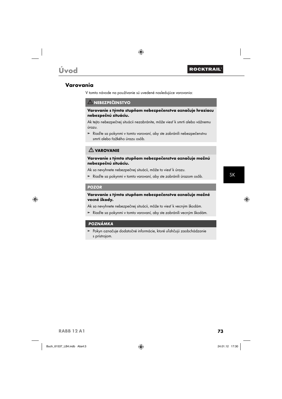 Úvod, Varovania | Rocktrail Car Cool Box RABB 12 A1 User Manual | Page 76 / 102