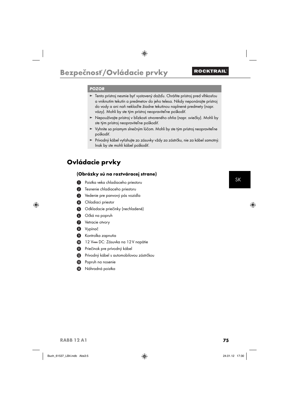 Bezpečnosť/ovládacie prvky, Ovládacie prvky | Rocktrail Car Cool Box RABB 12 A1 User Manual | Page 78 / 102
