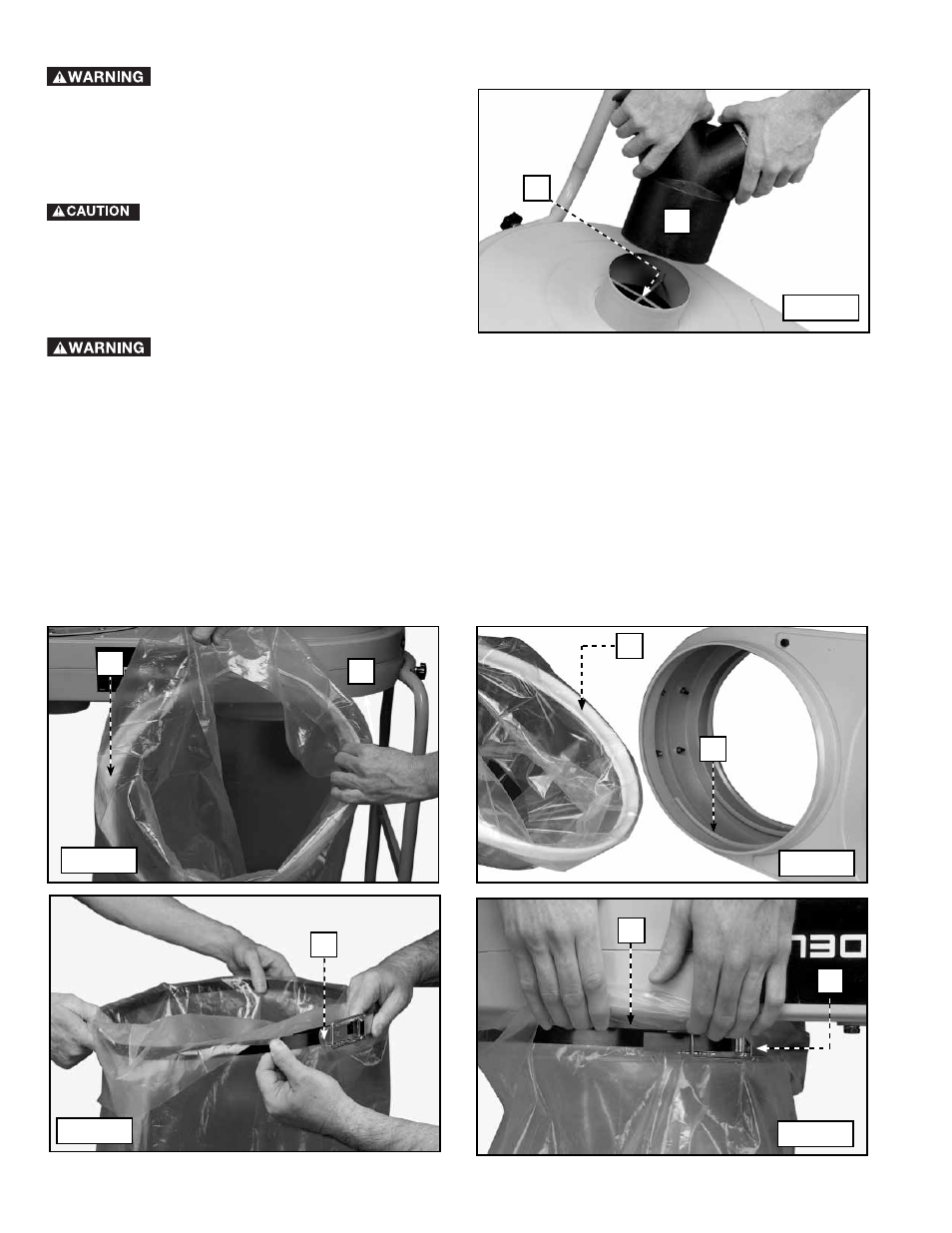 Attaching the dust intake ports, Attaching the dust collection bag | Delta 50-760 User Manual | Page 10 / 40