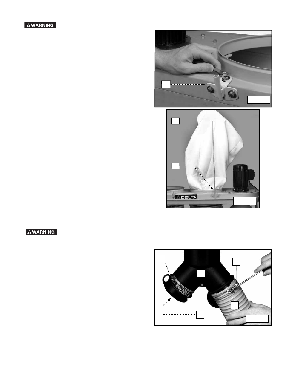 Attaching the top filter bag, Attaching the hose to the intake port | Delta 50-760 User Manual | Page 11 / 40