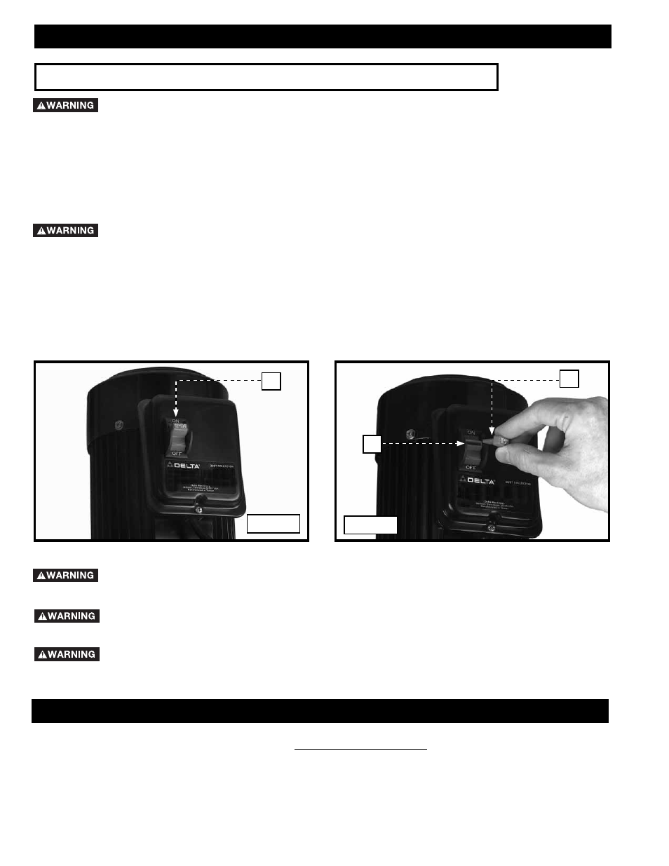 Operation, Troubleshooting, Operational controls and adjustments | Starting and stopping the dust collector, Locking the switch in the “off” position | Delta 50-760 User Manual | Page 12 / 40