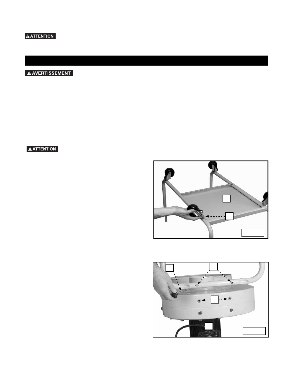 Assemblage, Roulettes, Assemblage des pattes au module moteur-souffleur | Delta 50-760 User Manual | Page 21 / 40