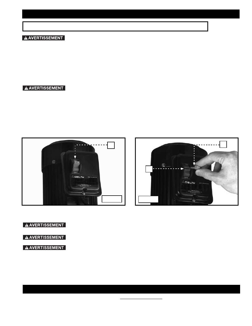 Fonctionnement, Depannage, L'operation controle de le et les ajustement s | Démarrage et arrêt du dépoussiéreur, Verrouillage de l’interrupteur en position d’arrêt | Delta 50-760 User Manual | Page 25 / 40