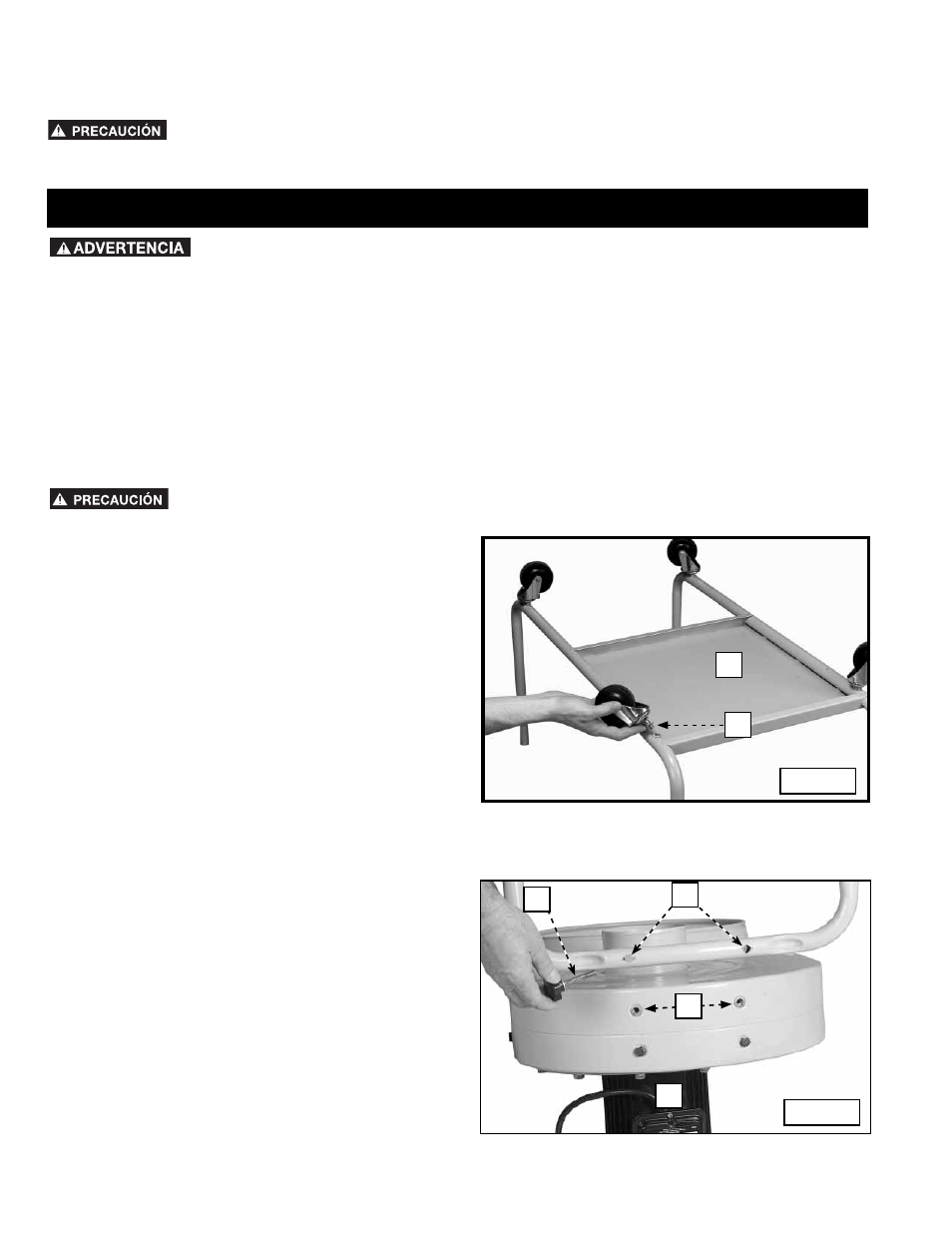 Ensamblaje, Ruedas, Patas para el conjunto de motor y soplador | Delta 50-760 User Manual | Page 34 / 40