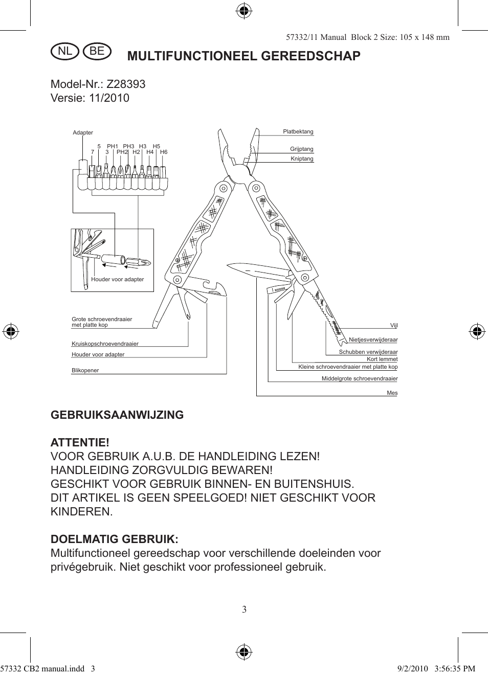 Multifunctioneel gereedschap | Rocktrail Z28393 User Manual | Page 4 / 8